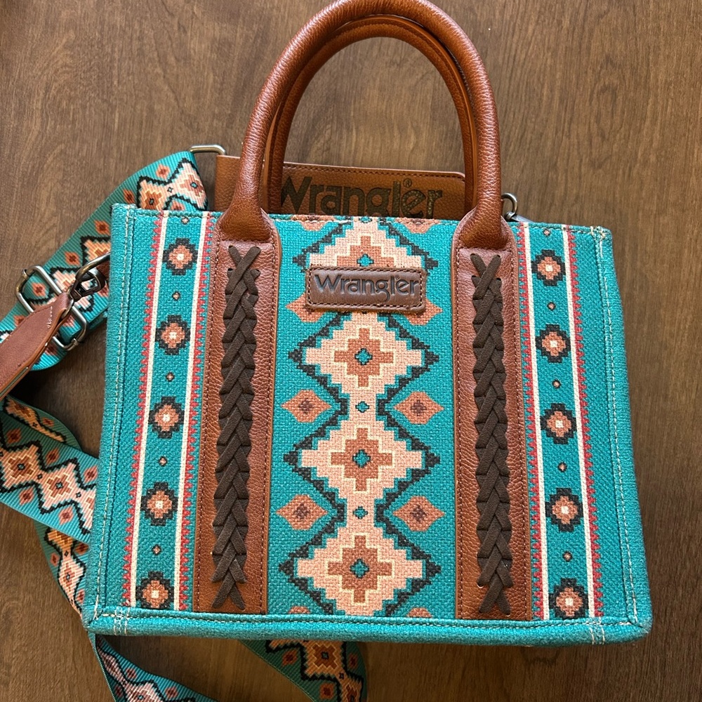 Wrangler Teal and Brown Patterned Tote